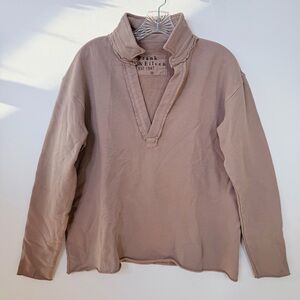 FRANK & EILEEN Taupe Triple Fleece Patrick Pullover Henley MEDIUM $258